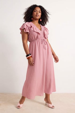 Trendyol Curve Women's Pink Plain Midi Sleeveless Casual A-line Plus Size Dress