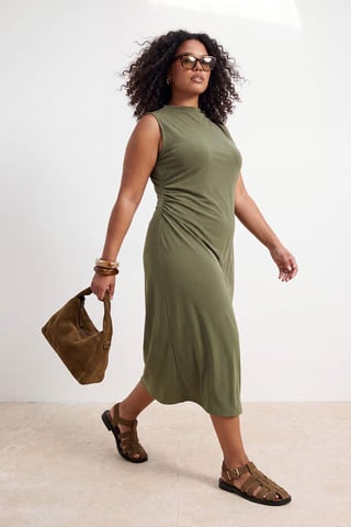 Trendyol Curve Women's Khaki Plain Midi Sleeveless A-line Plus Size Dress