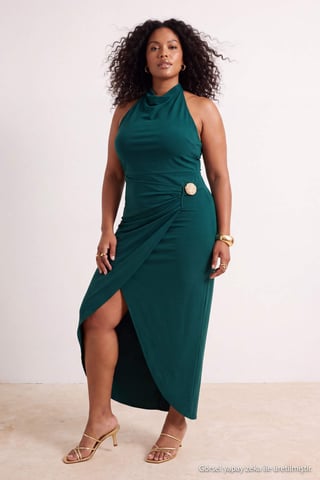 Trendyol Curve Women's Green Plain Midi Sleeveless Bodycon Plus Size Dress