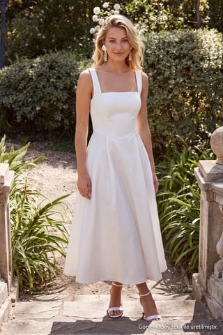 TRENDYOLMİLLA Women's White Plain Midi Sleeveless Stylish/Night Skater Dresses