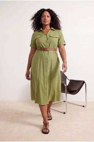 Trendyol Curve Women's Khaki Plain Midi Short Casual A-line Plus Size Dress