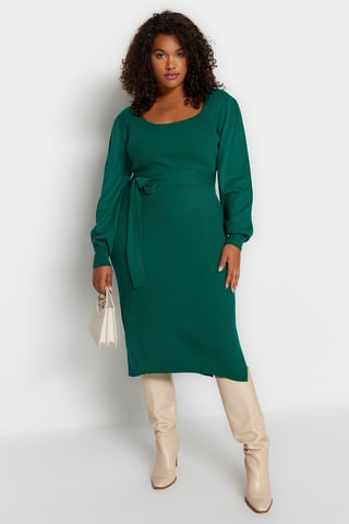 Trendyol Curve Dam Grön Enfärgad Midi Lång Casual Bodycon Plus size Klänning