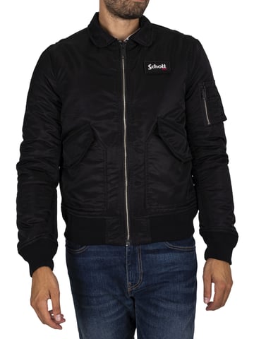 Schott Removable Badge Bomber Jacket, Black