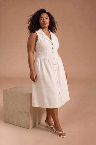 Trendyol Curve Women's Ecru Plain Midi Sleeveless Casual A-line Plus Size Dress