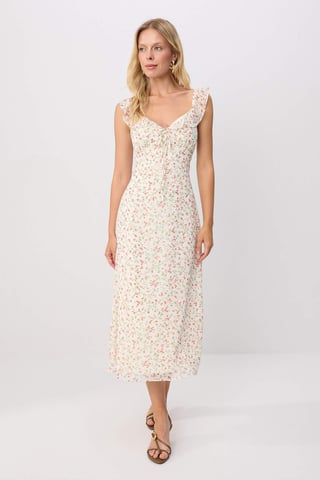 TRENDYOLMİLLA Women's Ecru Floral Midi Sleeveless Evening / Daily A-line Dresses