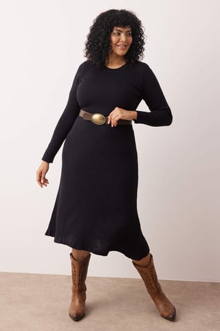 Trendyol Curve Women's Dark blue Plain Midi Long Casual A-line Plus Size Dress