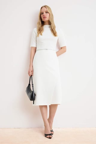 TRENDYOLMİLLA Women's Ecru Plain Midi Short Evening / Daily A-line Dresses