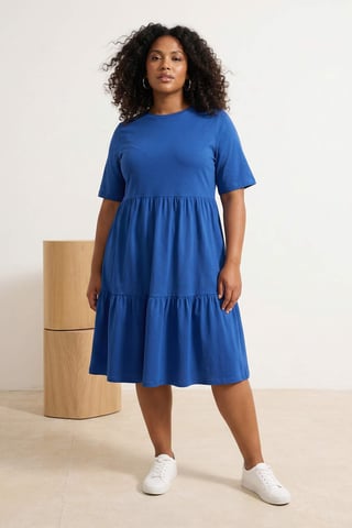 Trendyol Curve Women's Dark blue Plain Midi Short Casual A-line Plus Size Dress