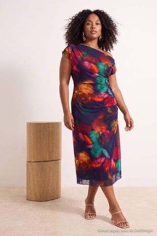 Trendyol Curve Women's Multicolor Floral Midi Sleeveless Casual A-line Plus Size Dress