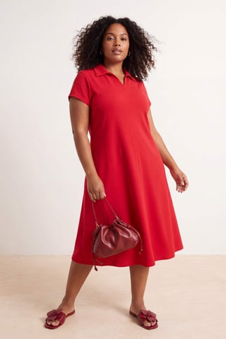 Trendyol Curve Women's Red Plain Midi Short Casual A-line Plus Size Dress