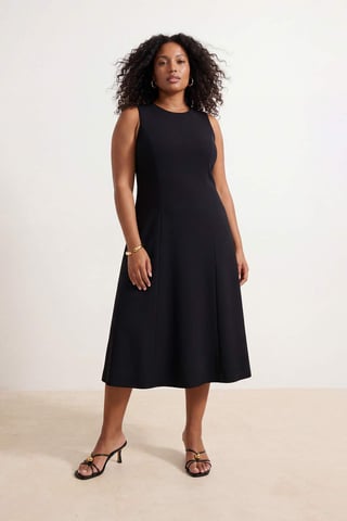 Trendyol Curve Women's Black Plain Midi Sleeveless Casual A-line Plus Size Dress