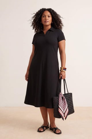 Trendyol Curve Women's Black Plain Midi Short Casual A-line Plus Size Dress