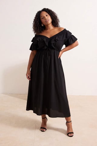 Trendyol Curve Women's Black Plain Midi Sleeveless Casual A-line Plus Size Dress