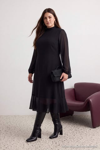 Trendyol Curve Women's Black Plain Midi Long A-line Plus Size Dress