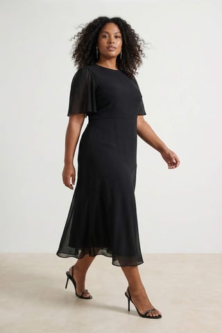 Trendyol Curve Women's Black Plain Midi Short Evening / Daily Skater Plus Size Dress