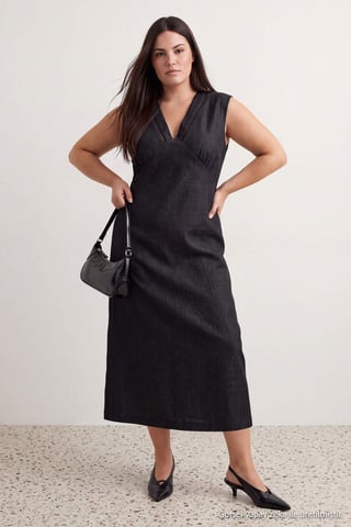 Trendyol Curve Women's Black Plain Midi Sleeveless A-line Plus Size Dress