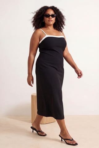 Trendyol Curve Women's Black Plain Midi Sleeveless Casual Bodycon Plus Size Dress