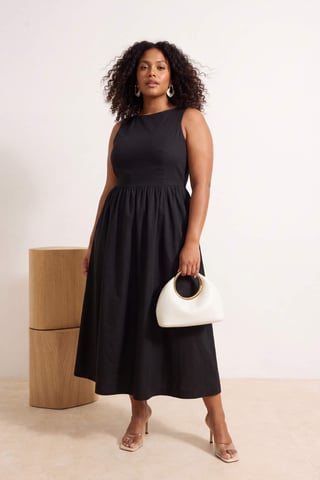 Trendyol Curve Women's Black Plain Midi Sleeveless A-line Plus Size Dress