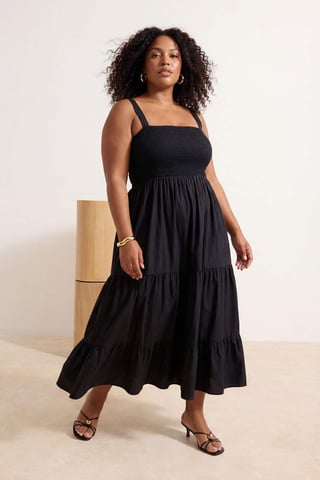 Trendyol Curve Women's Black Plain Midi Sleeveless Evening / Daily Skater Plus Size Dress