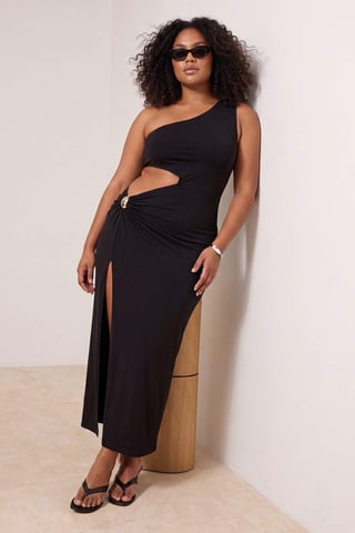 Trendyol Curve Women's Black Plain Midi Sleeveless Bodycon Plus Size Dress