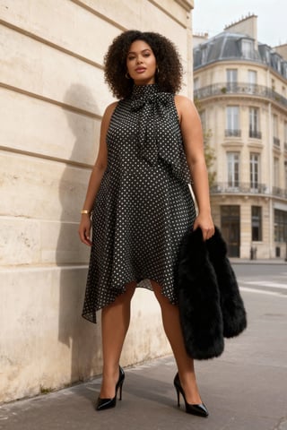 Trendyol Curve Women's Black Polka dot Midi Sleeveless Casual A-line Plus Size Dress