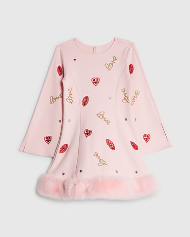 River Island Meisjesjurk Roze Lippenrand van imitatiebont Ronde hals