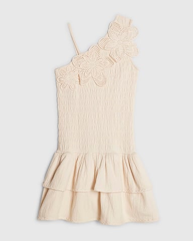 River Island Meisjesjurk Crèmekleurig Asymmetrisch Gehaakte bloem