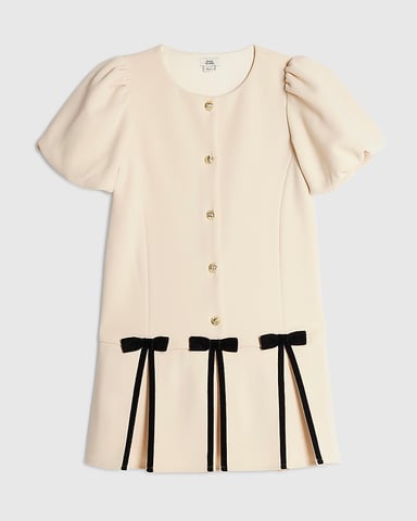 River Island Meisjesjurk Crèmekleurig Geplooide zoom met strik Ronde hals