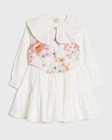 River Island Mini Meisjesoverhemdjurk Wit Bloemenprint 2-in-1