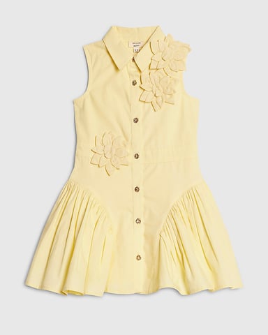 River Island Mini overhemdjurk voor meisjes geel met 3D-bloem zonder mouwen