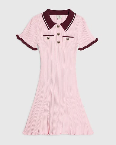 River Island Meisjesjurk Roze Gebreid Klokkend met kraag