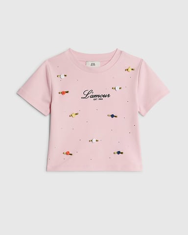 River Island Meisjes T-shirt Roze L'amour Rosette Ronde hals