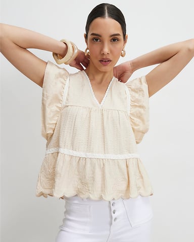 River Island Damesblouse Beige met borduursel en V-hals
