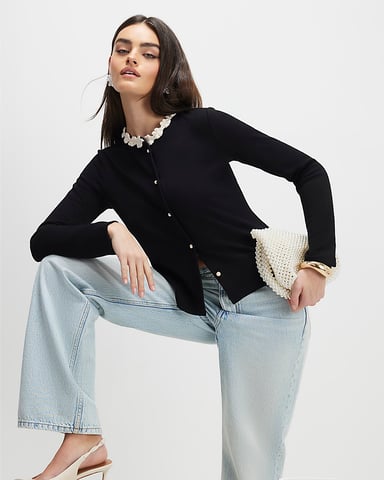 River Island Dames top Zwart Lange mouwen Bloemenbies