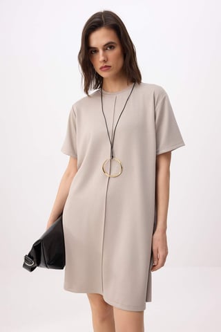TRENDYOLMİLLA Women's Beige Plain Short / Mini Short Casual Shift Dresses
