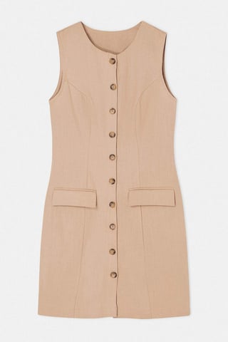 TRENDYOLMİLLA Women's Beige Plain Short / Mini Sleeveless Casual Shirt dress Dresses
