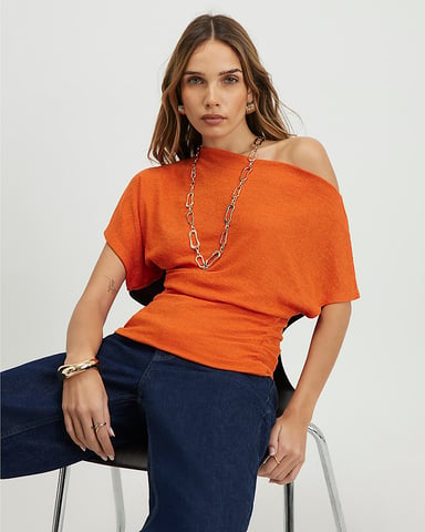 River Island Dames Gedrapeerde Top Oranje Met Boord