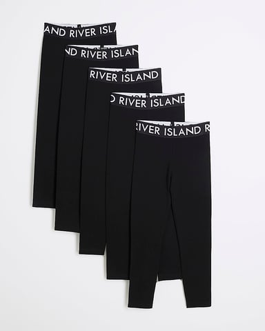 River Island Girls Leggings Black 5 Pack RI Waistband