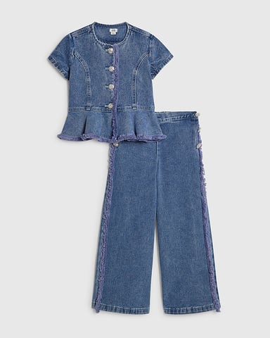 River Island Meisjes set met peplumtop en jeans Blauw Denim 2-delig