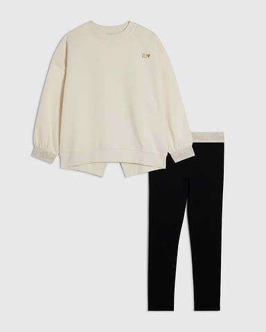 River Island Girls Sweatshirt & Leggings Set Cream Split Back 2 Piece
