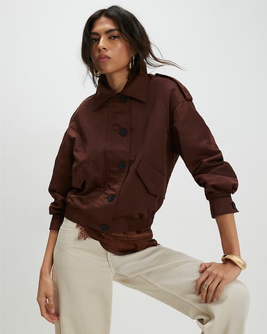 River Island Damesjas Bruin Nylon Knoopsluiting aan de voorkant