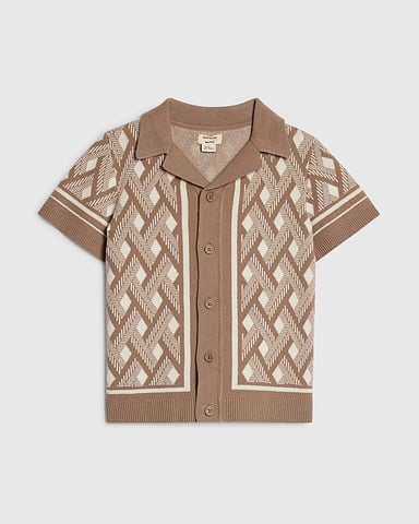 River Island Mini jongensshirt Beige Geometrisch gebreid met kraag