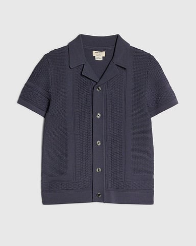 River Island Mini overhemd voor jongens van gebreide stof met kraag en knopen marineblauw