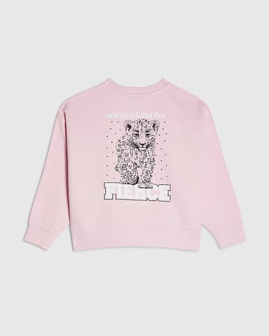 River Island Meisjessweater Roze Fierce Vibes Cheetah