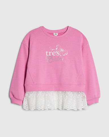 River Island Meisjessweatshirt Roze Tres Chic met kanten zoom