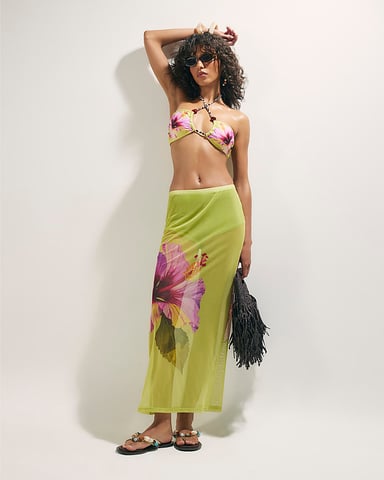 River Island Dames maxi-rok groen met hibiscusprint en elastische tailleband
