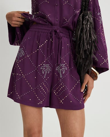 River Island Dames Shorts Paars Palm met versiering