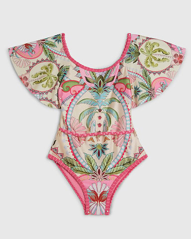 River Island Meisjesbadpak Roze Palmbomenprint Ronde hals