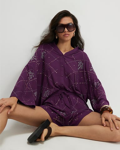 River Island Damesblouse Paars met palmversiering