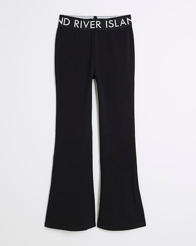 River Island Girls Flared Trousers Black RI Waistband